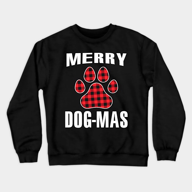 Merry Dog-mas Red Plaid Buffalo Merry Christmas Gift Dog Lover Dog Paw Crewneck Sweatshirt by Nancie